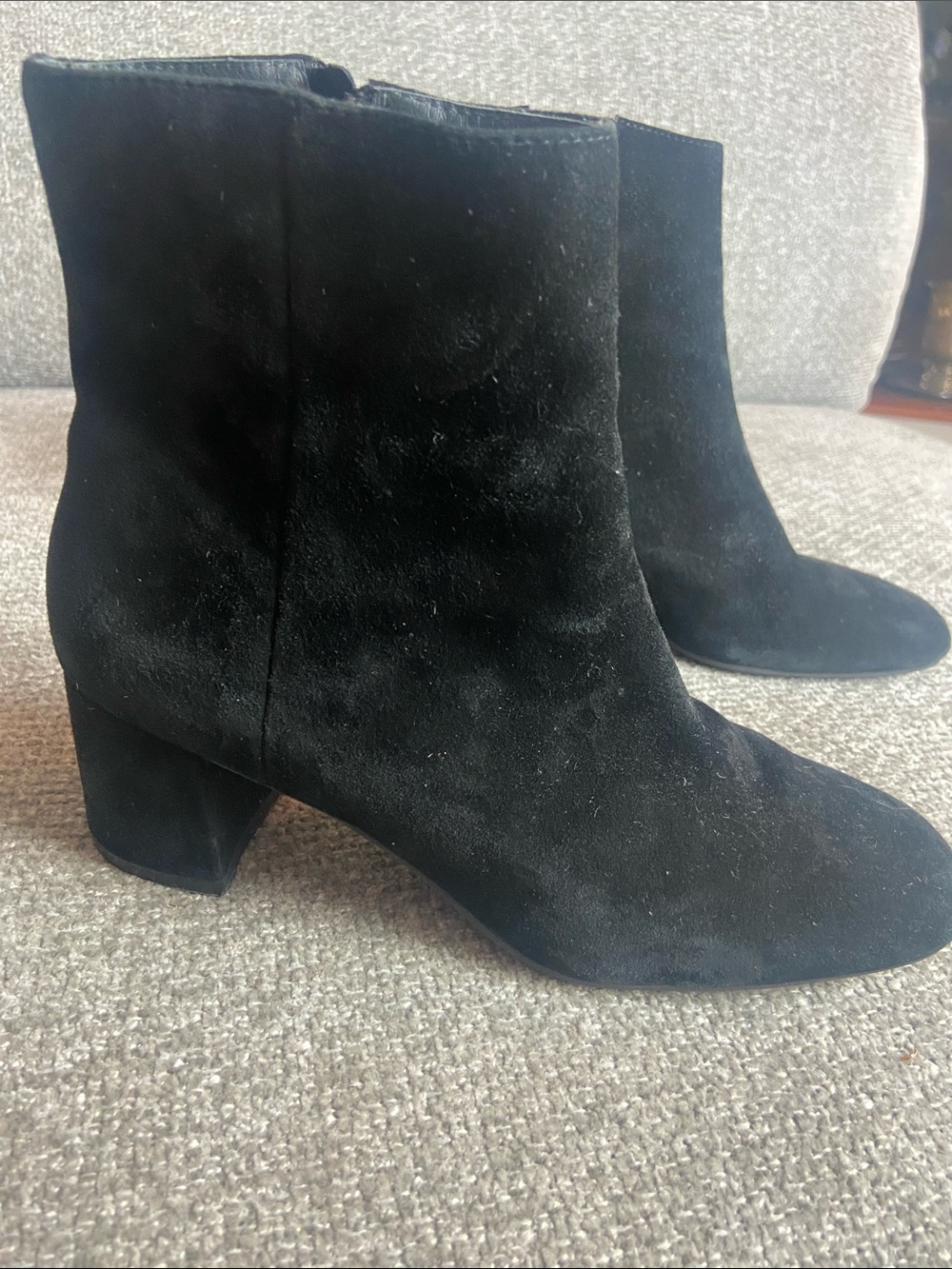 Sacha London Black Suede Block Heel Ankle Boots with Side Zip